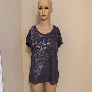 Sonoma Dark Gray Short-Sleeve Floral Graphic Tee